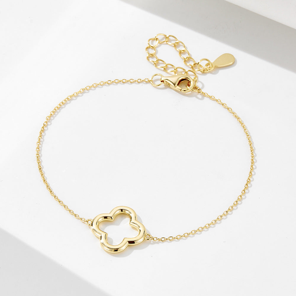 S925 Sterling Silver Simple Hollow Four-Leaf Clover Bracelet