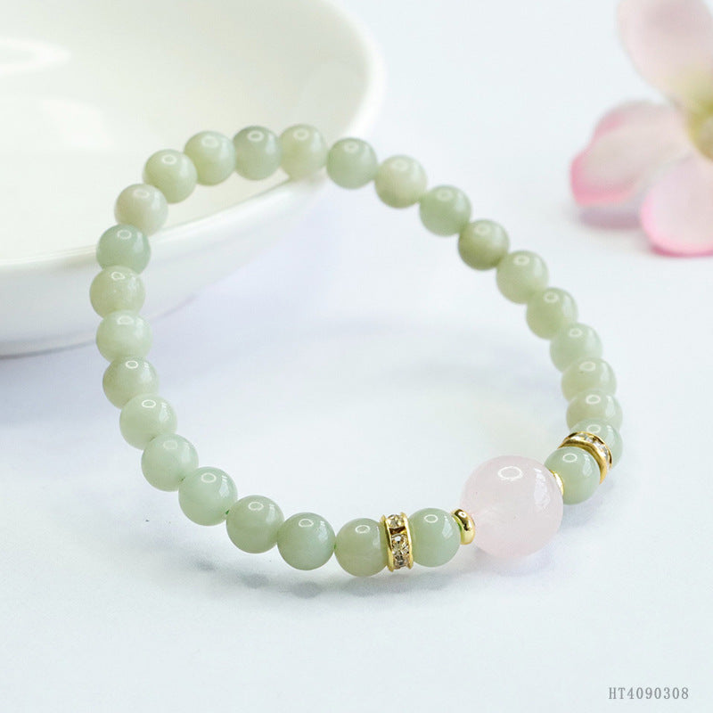 Qingshui Hetian Jade & Rose Quartz Bracelet