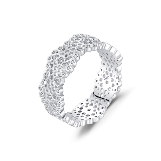 Planderful Everyday Genie Ring – Trendy Hollow Lace Design with Zircon Accents