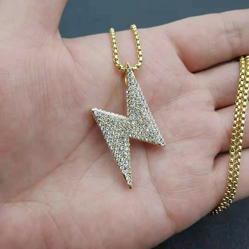 Stainless Steel Hip Hop Necklace From Planderful Everyday Genie With Gold Plated Zircon Lightning Pendant For Men