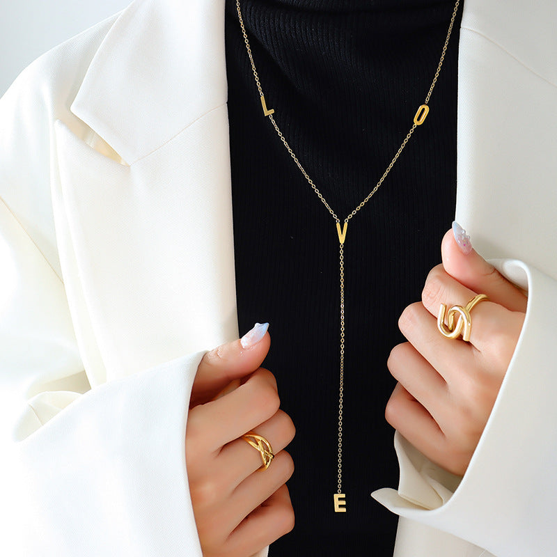 Fresh Love Letter Tassel Pendant Necklace: Dainty Gold-Plated Korean Jewelry