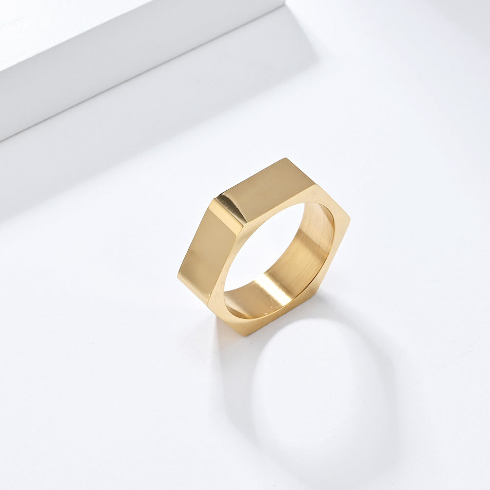 Steel Ring - Minimalist Geometric Hexagonal Design For Everyday Wear, Unisex Style By Planderful