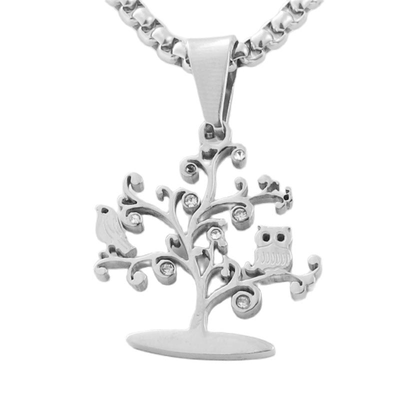 Titanium Steel Multi-Color Tree of Life Pendant Necklace for Men - Retro Trendy Design