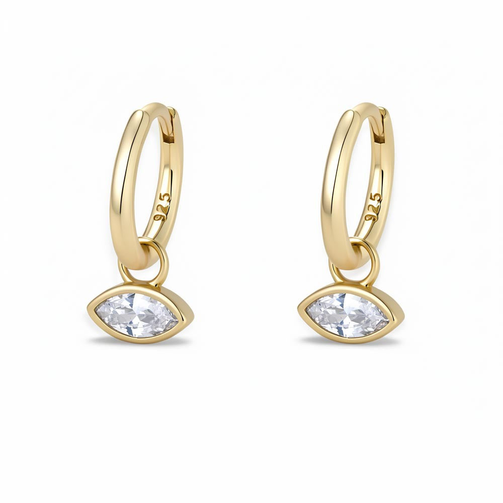 S925 Sterling Silver Earrings, High-Quality Earrings, Geometric Horse Eye Zircon Earrings, High-End