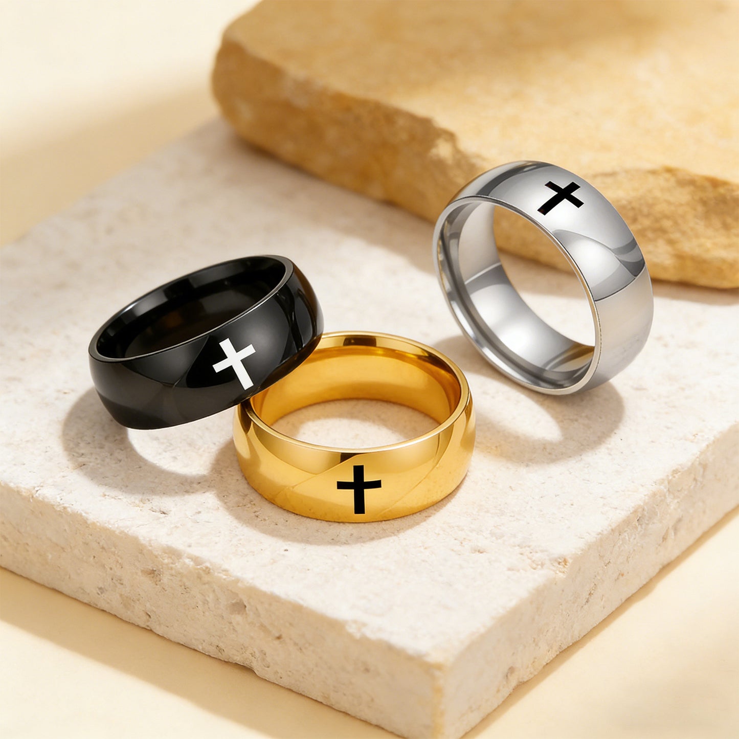 Planderful Everyday Genie Stainless Steel Cross Ring Unisex Sizes 6 7 8 9 10 11 12 Durable Protection