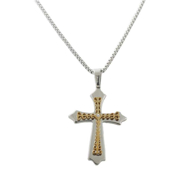 Personalized Retro Titanium Steel Cross Pendant Necklace for Men - Trendy Stainless Steel Design