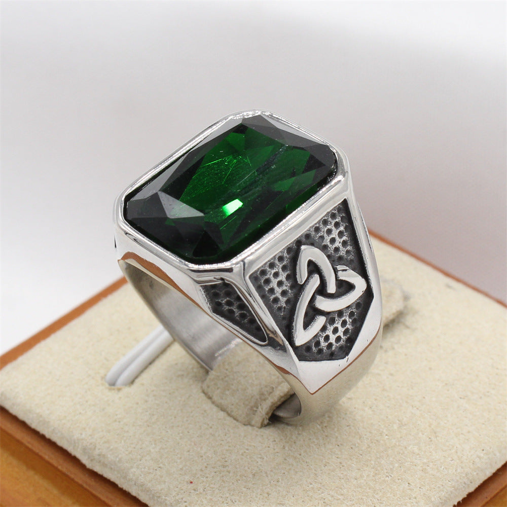 Planderful Everyday Genie Mens Titanium Steel Ring Zircon Nordic Viking Celtic Retro Protection Statement For Unisex