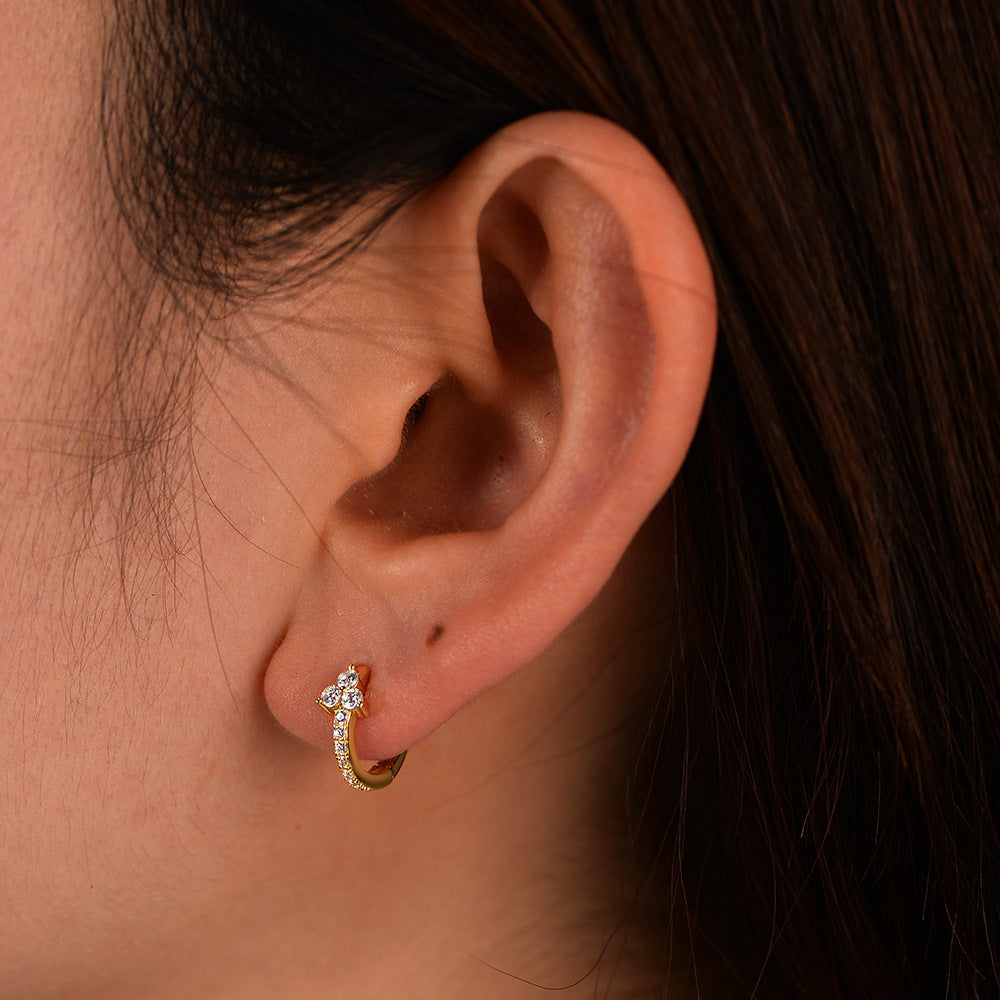 925 Sterling Silver Geometric Earrings, Ear Buckles, Wind Inlaid Zircon Exquisite Earrings,