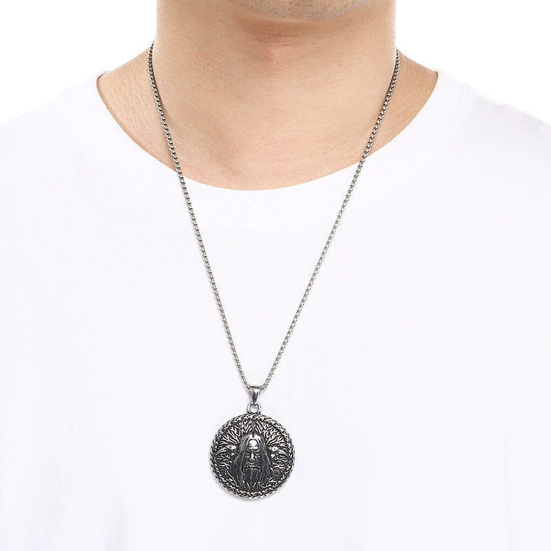 Templars Red Cross Jewelry, Viking Battleship Tomahawk Crow Odin Titanium Steel Men's Pendant Necklace