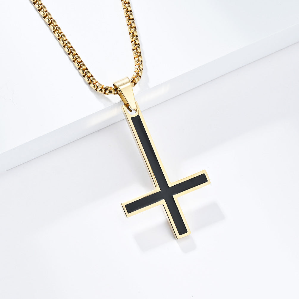Steel Necklace – Vintage Inverted Cross Pendant