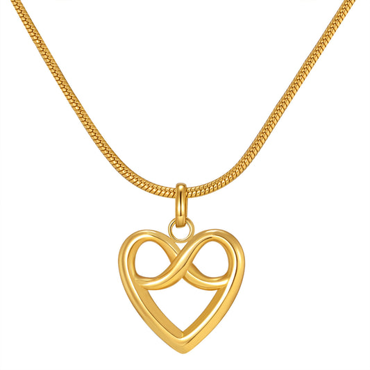 Stainless Steel Women's Collarbone Chain Hollow Heart-Shaped Infinite Pendant Necklace