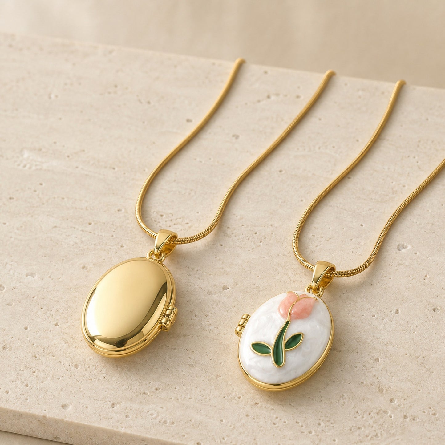 Pink & Blue Oil Drop Flower Photo Box Necklace Copper Material Can Be Opened & Closed