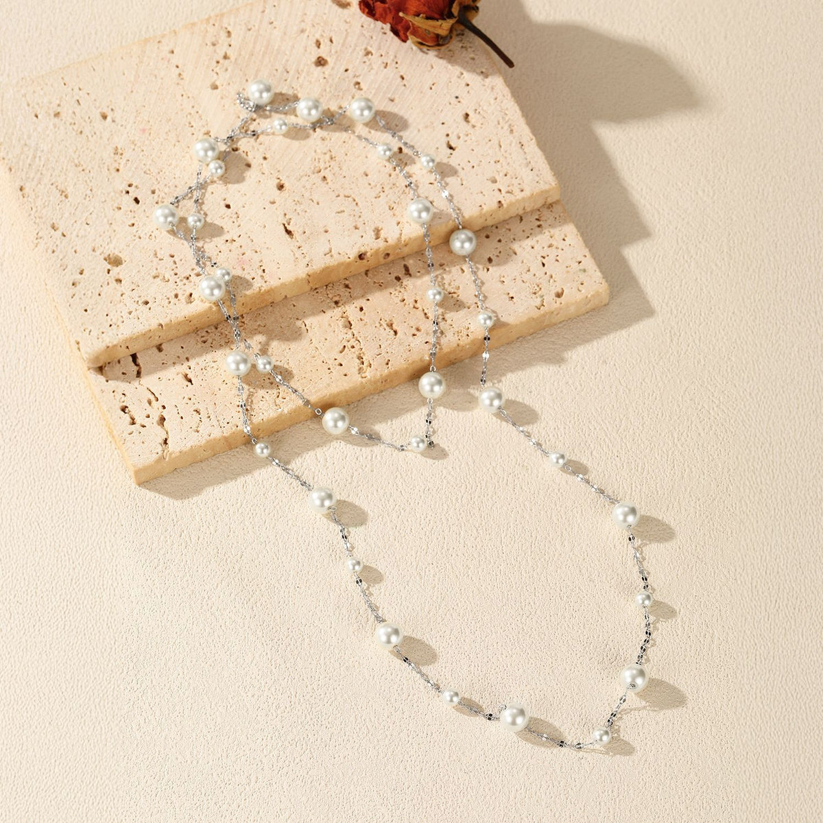 925 Sterling Silver Crystal Pearl Sweater Necklace