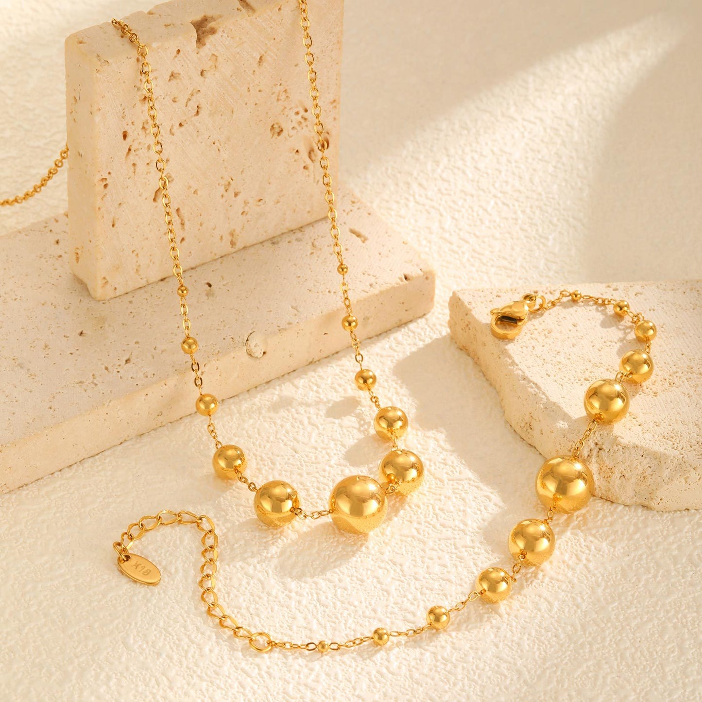 Stainless Steel Chain Ball Gold Necklace Bracelet Women