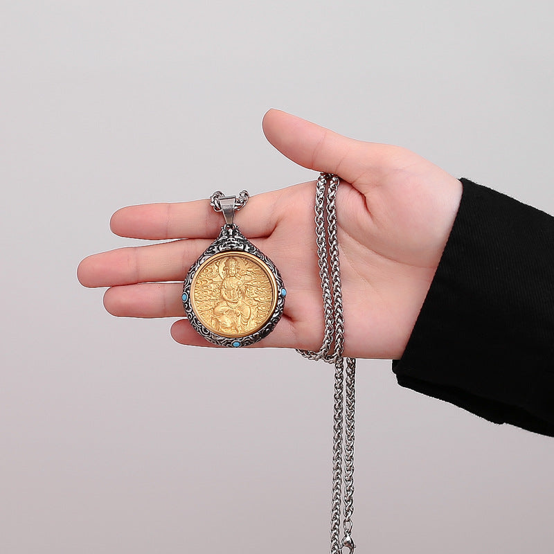 Titanium Steel Necklace – Elegant Bodhisattva Zodiac Pendant Necklace For New Chinese Style
