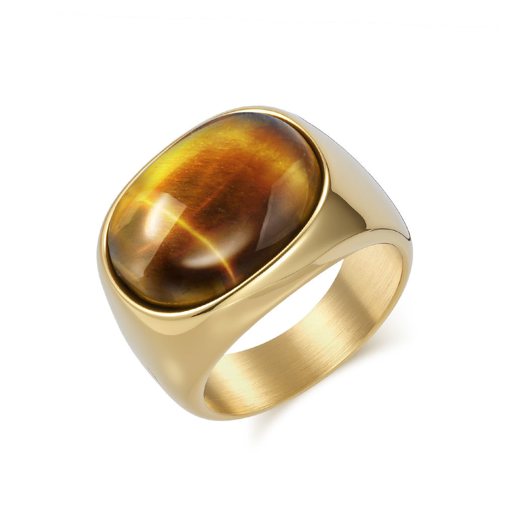 Planderful Tiger Eye Ring Titanium Steel For Men High End Masculine Jewelry Everyday Genie Collection