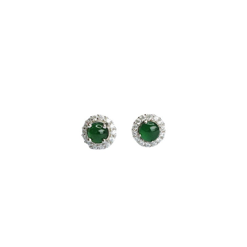 Icy Green Jadeite Zircon Halo Stud Earrings