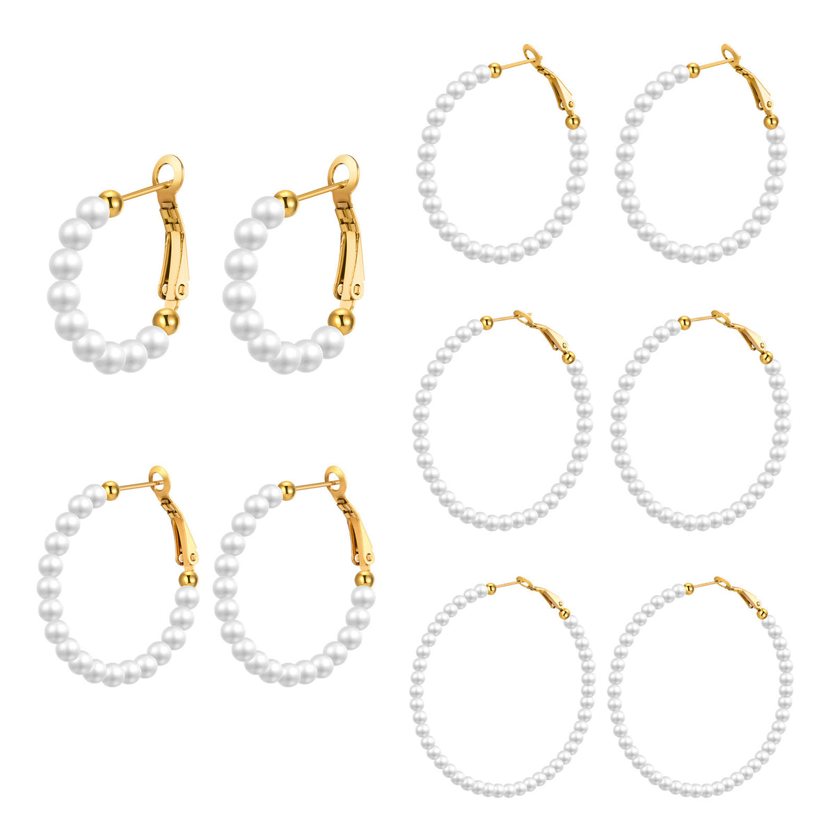 Pearl Beaded Hoop Earrings — Multiple Sizes