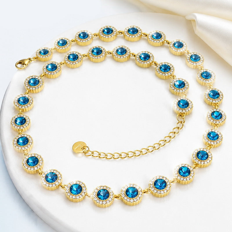 Light Color Zircon Ball Necklace, Court Style, Collarbone Chain, Stainless