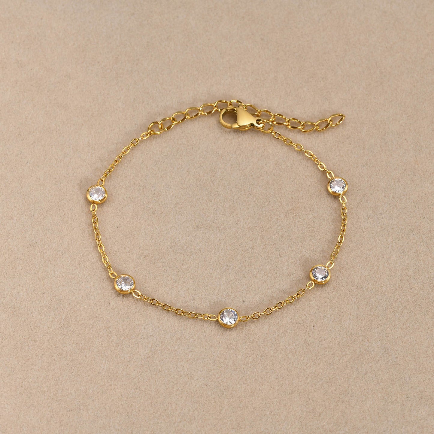 Stainless Steel Female Versatile Simple 5 White Zircon Bracelet