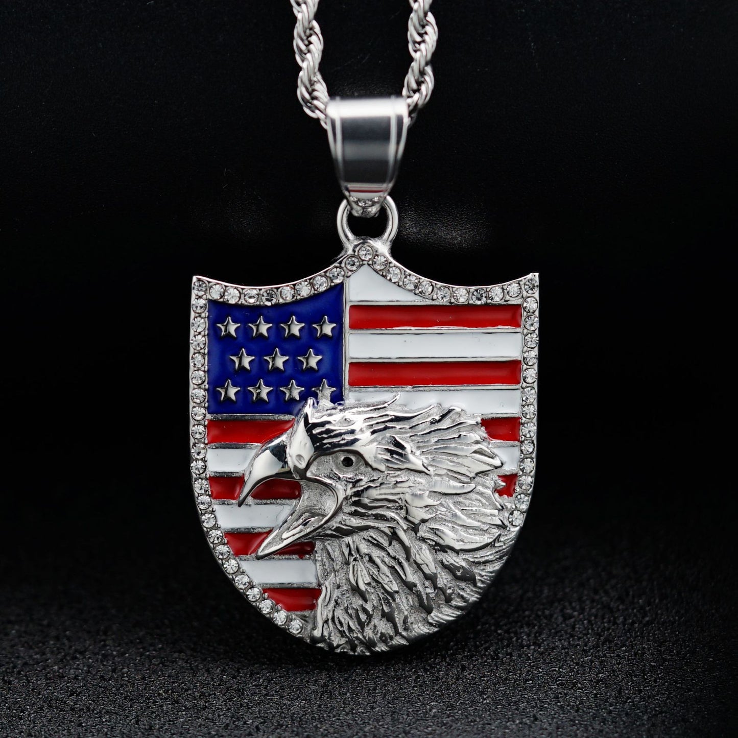 Planderful American Independence Day Commemorative Necklace Titanium Eagle Shield Pendant For Unisex Patriots