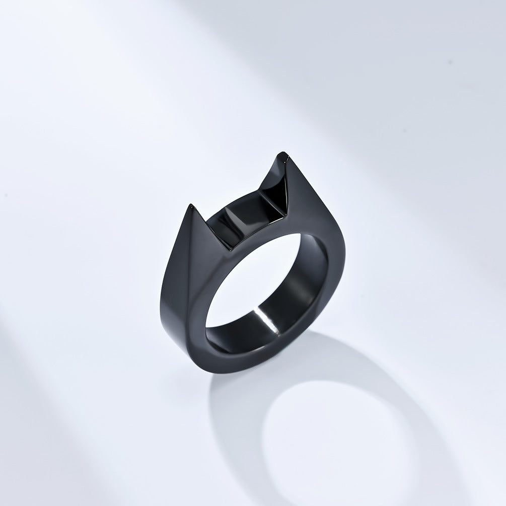 Planderful Everyday Genie Self Defense Ring With Spiked Cat Ear Design Gold Plated Titanium Steel For Men