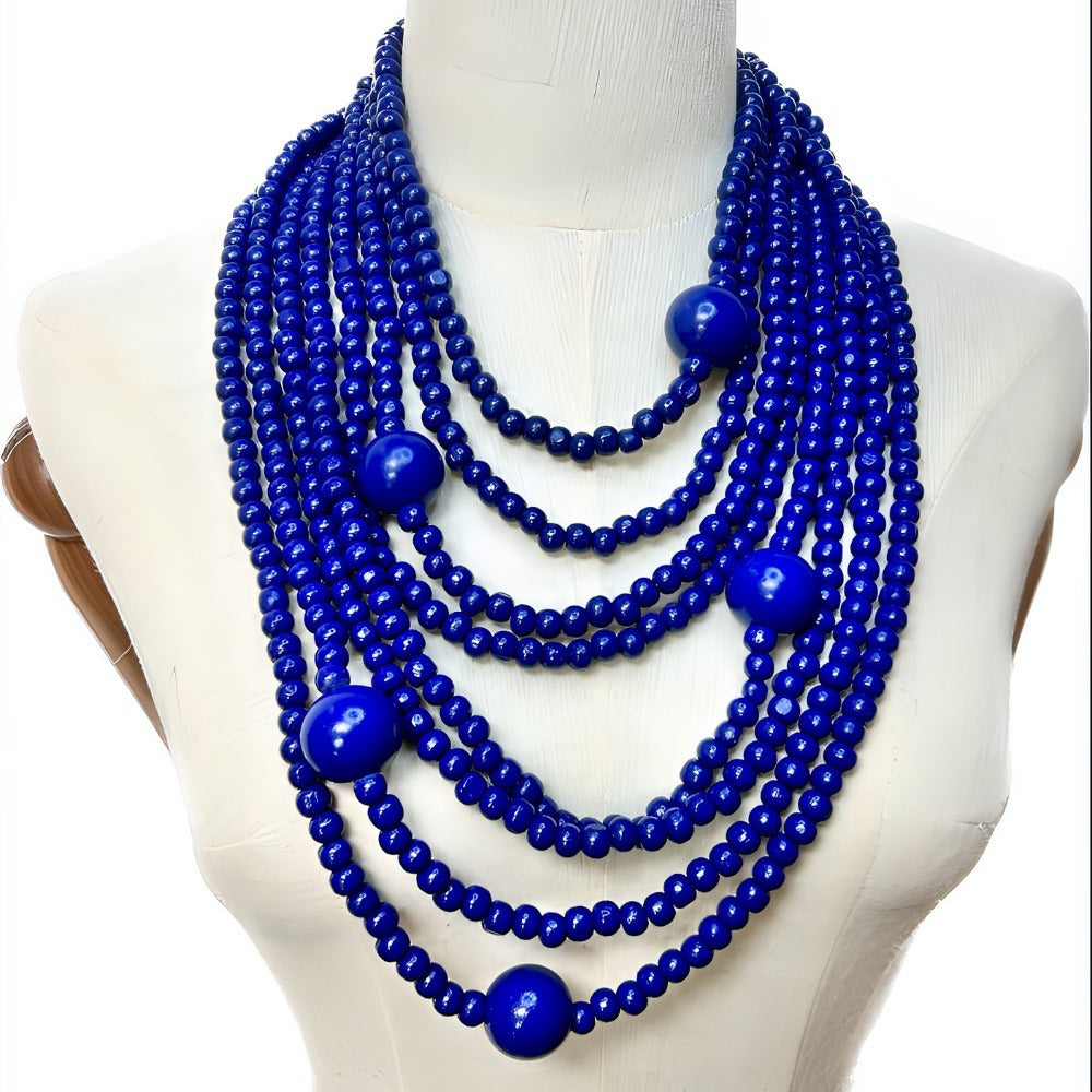 North American Inspired Multi-layer Wooden Bead Necklace with Exaggerated Cross-border Jewelry Elements