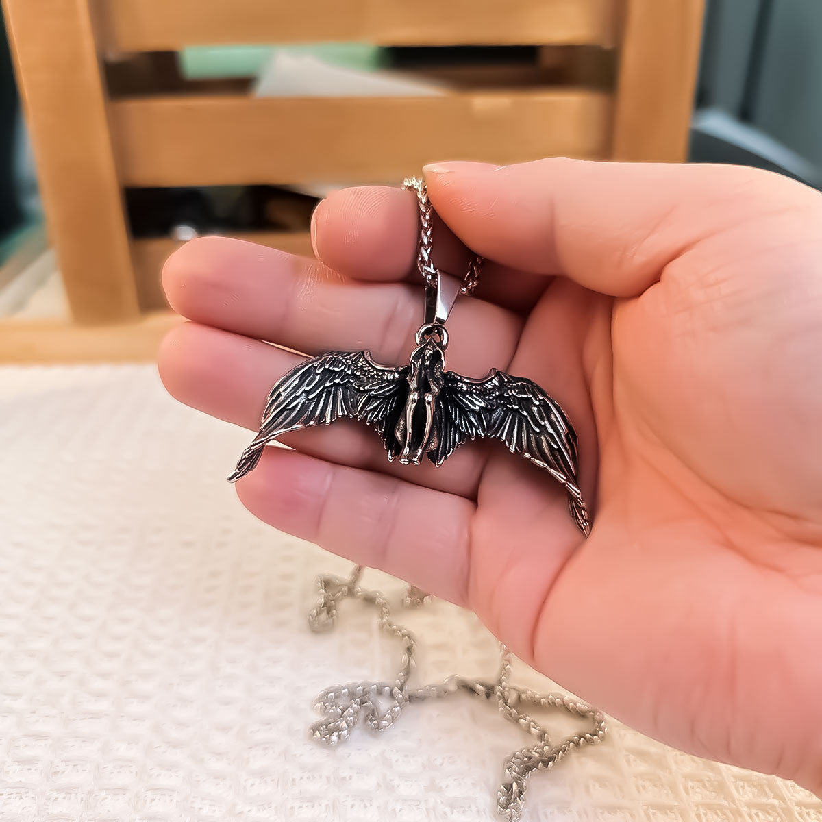 Stainless Steel Men's Pendant – Meditation Fallen Angel Necklace Pendant