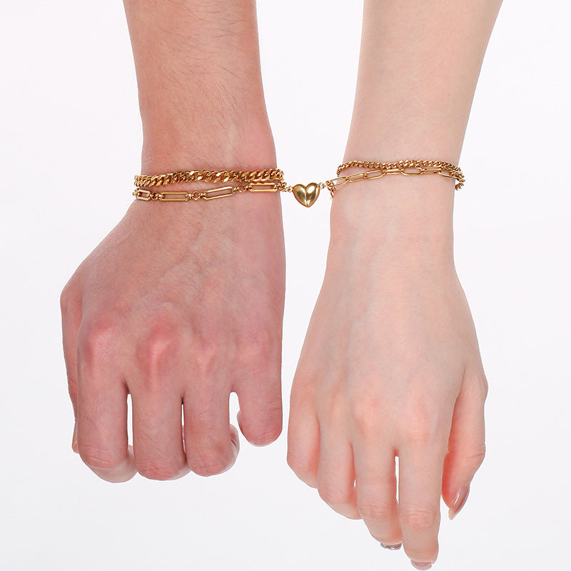 Magnetic Heart Couple Bracelet – Hip-Hop Stainless Steel