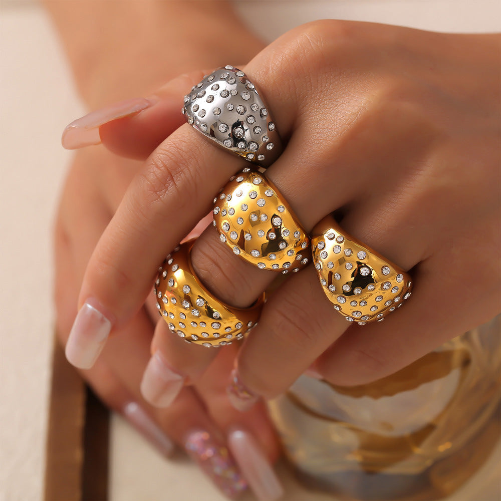 Regal British Style Zircon Ring - Gold-Plated Titanium Steel Glamour Piece