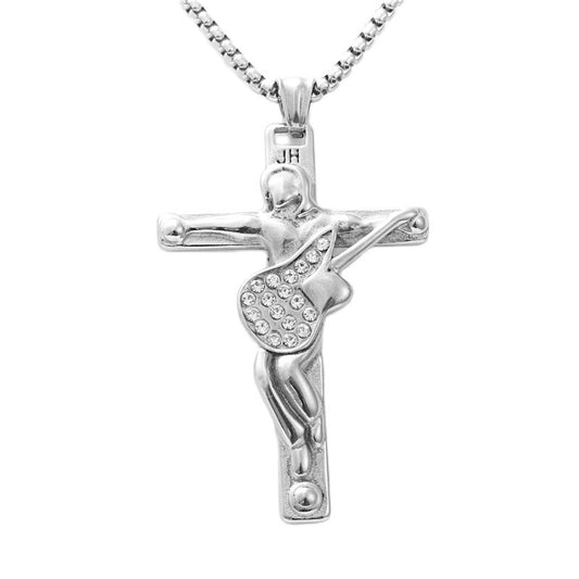 Personalized Punk Titanium Steel Cross Pendant Necklace for Men - Retro Trendy Design