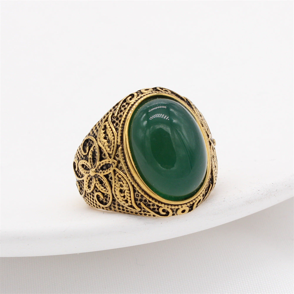 Titanium Steel Ring With Oval Gemstone Unisex Fashion Accessory Planderful Personalized Pattern