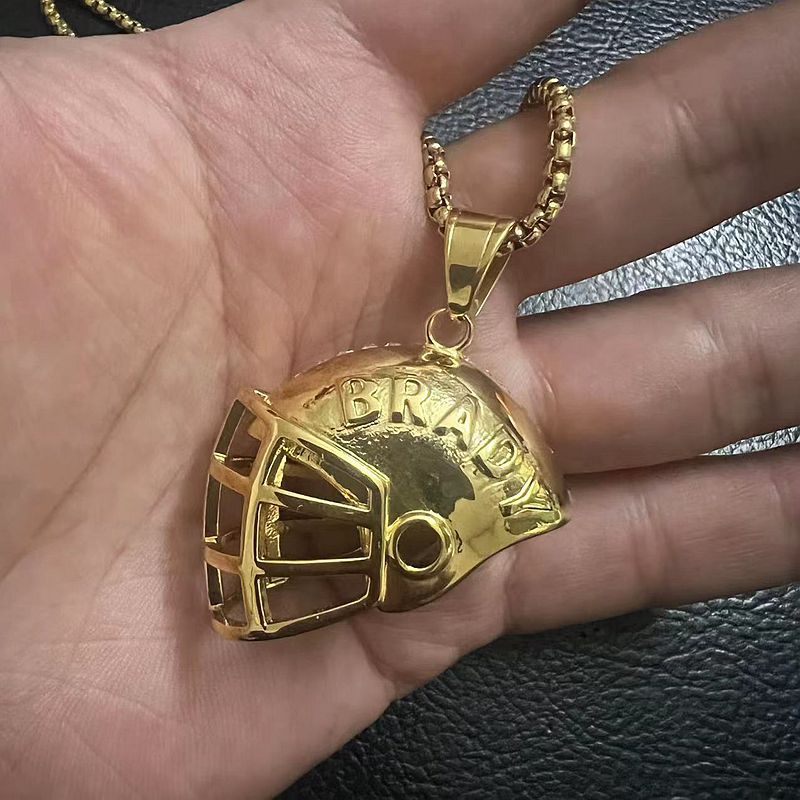 Planderful Everyday Genie Hip Hop Football Helmet Pendant Necklace Premium Gold Plated Titanium Steel Zircon