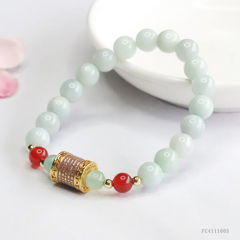 Jadeite Round Bead & Cylinder Bead Beaded Bracelet