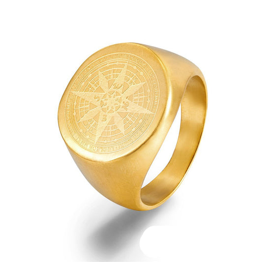 Vintage Compass Stainless Steel Men's Ring