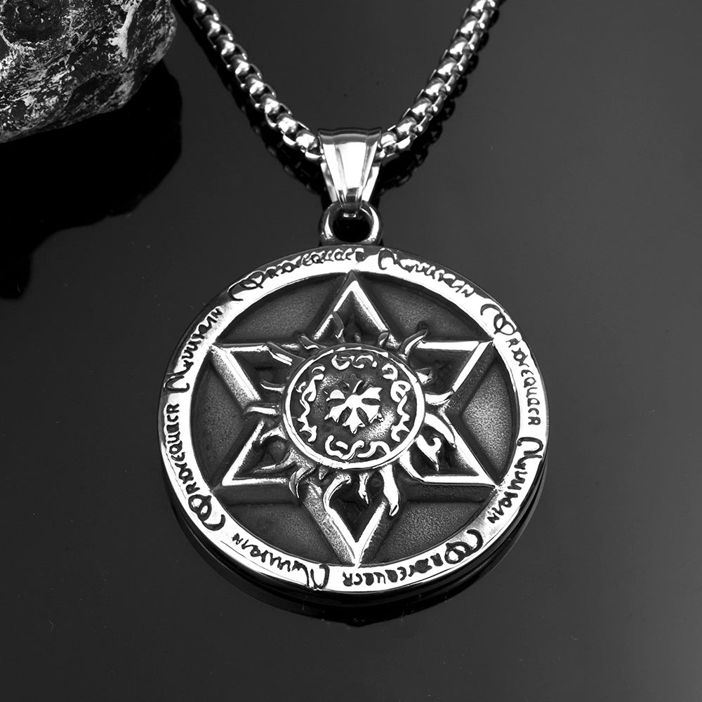 Retro Stainless Steel Men's Pendant Personalized Hexagram Necklace
