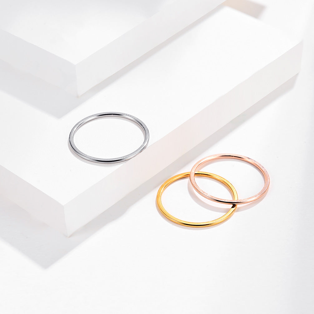 Japanese and Korean Style 1mm Three-Color Titanium Steel Female Tail Ring Elegant Rose Gold Daily Wear Jewelry