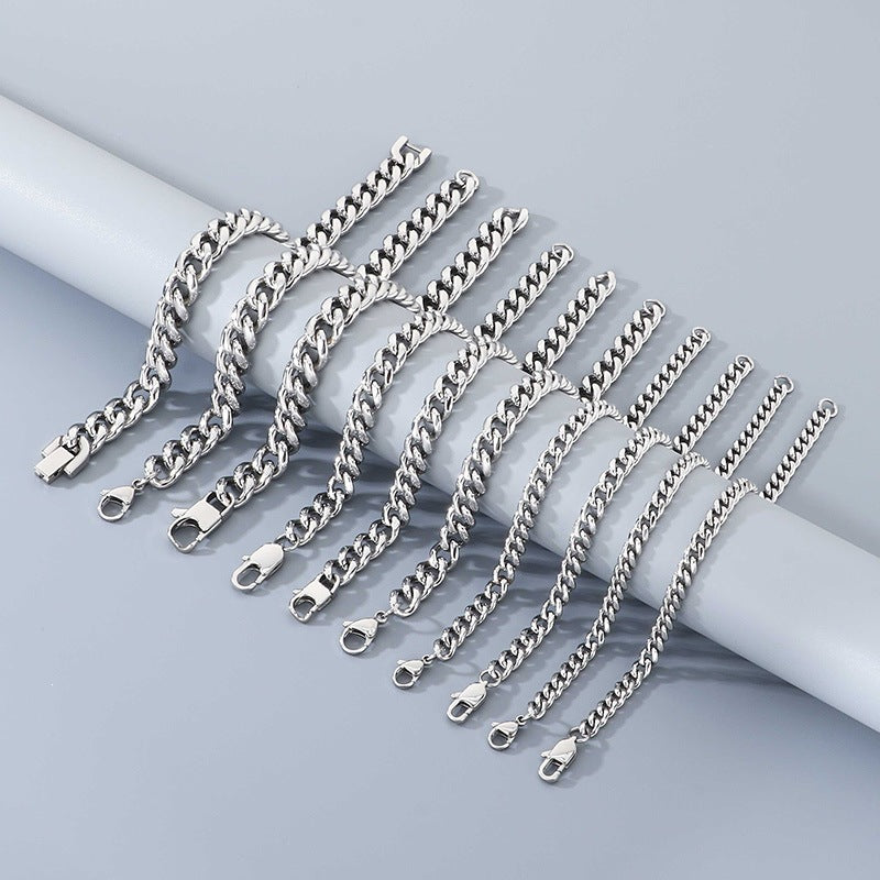 Titanium Steel Cuban Chain Bracelet – Commuter Stainless Steel Unisex Round Grinding