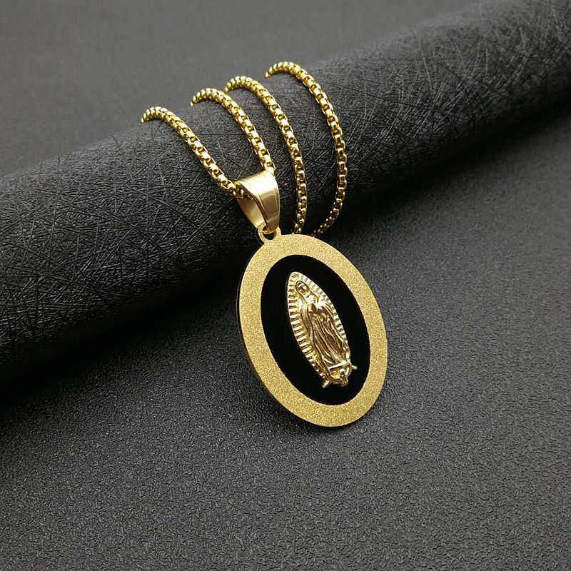 Planderful Everyday Genie Hip Hop Jewelry Stainless Steel Sand Pressed Oval Pendant Necklace For Streetwear Fans