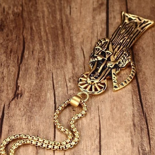 Skull Sickle Reaper Pendant Electroplated Gold Necklace