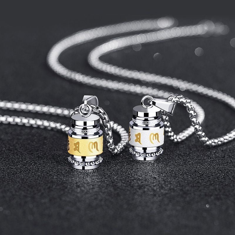 Planderful Shurangama Mantra Necklace Men Stainless Steel Pendant Sacred Mantra For Protection And Focus