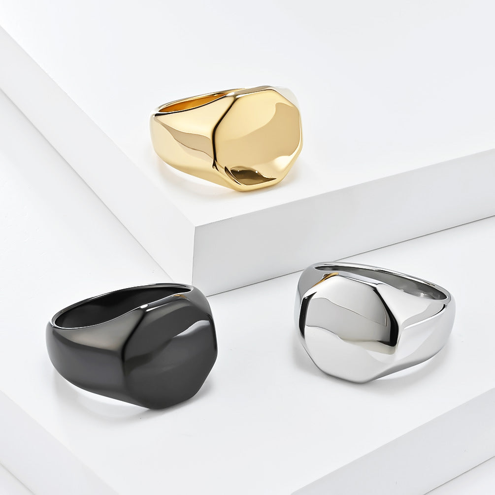 Cold Wind Geometric Six-Sided Titanium Steel Ring for Men