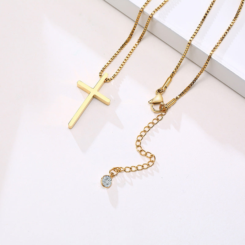 Stainless Steel Cross Box Chain Necklace Gold Female Fashion