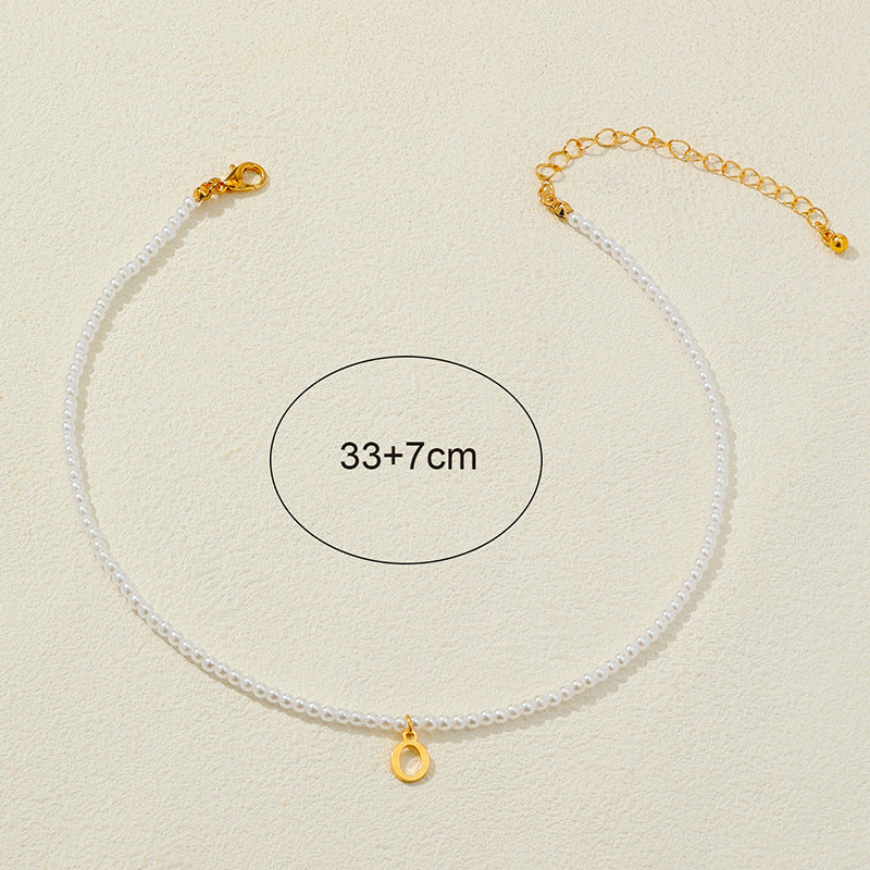 French Retro Pearl Necklace with Metal English Letter Pendant - Vienna Verve Collection