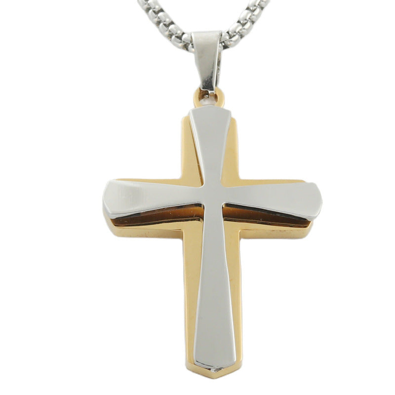 Men's Personalized Retro Titanium Steel Cross Pendant Necklace - Trendy Stainless Steel Design