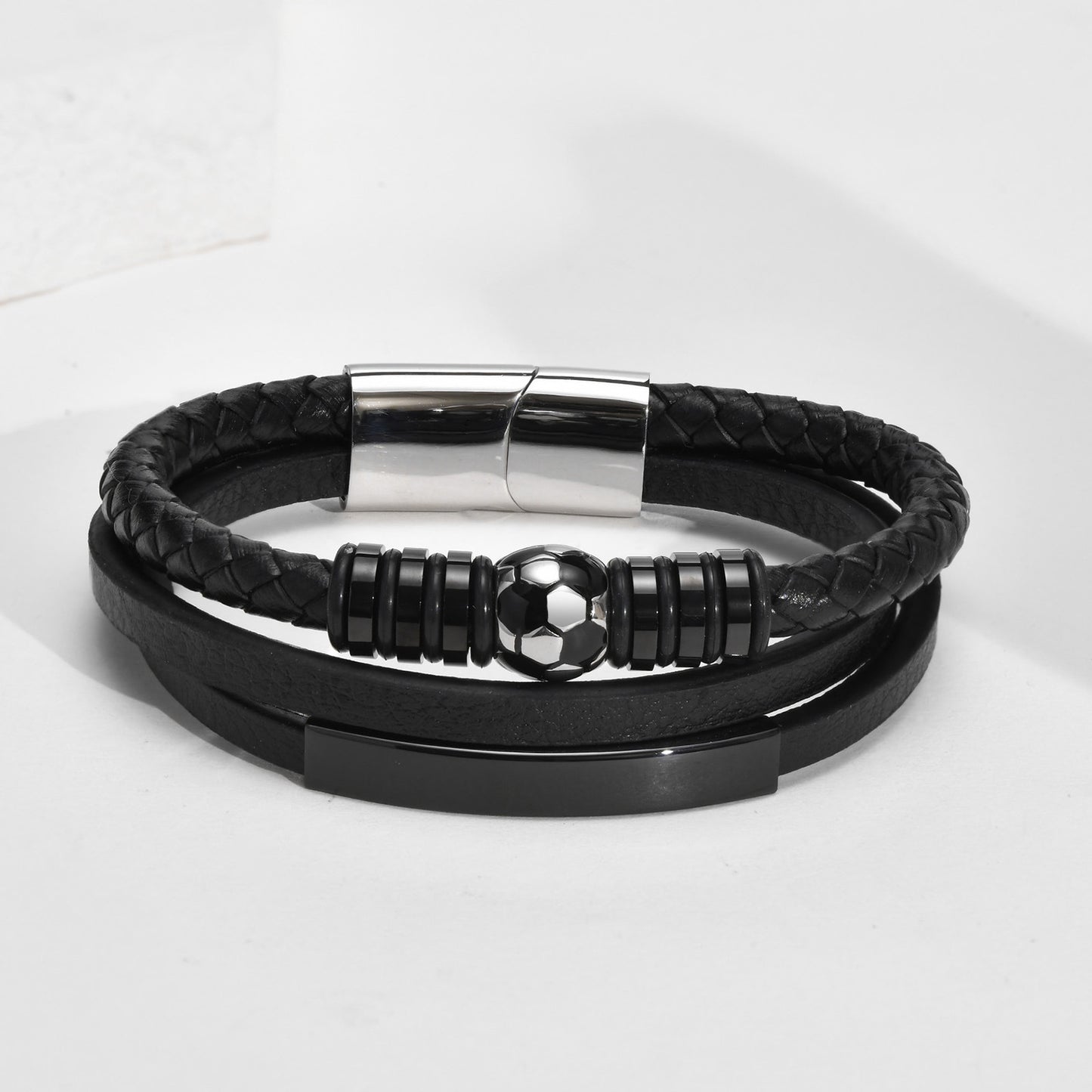 Stainless Steel Curved Baseball Football Bracelet for Men