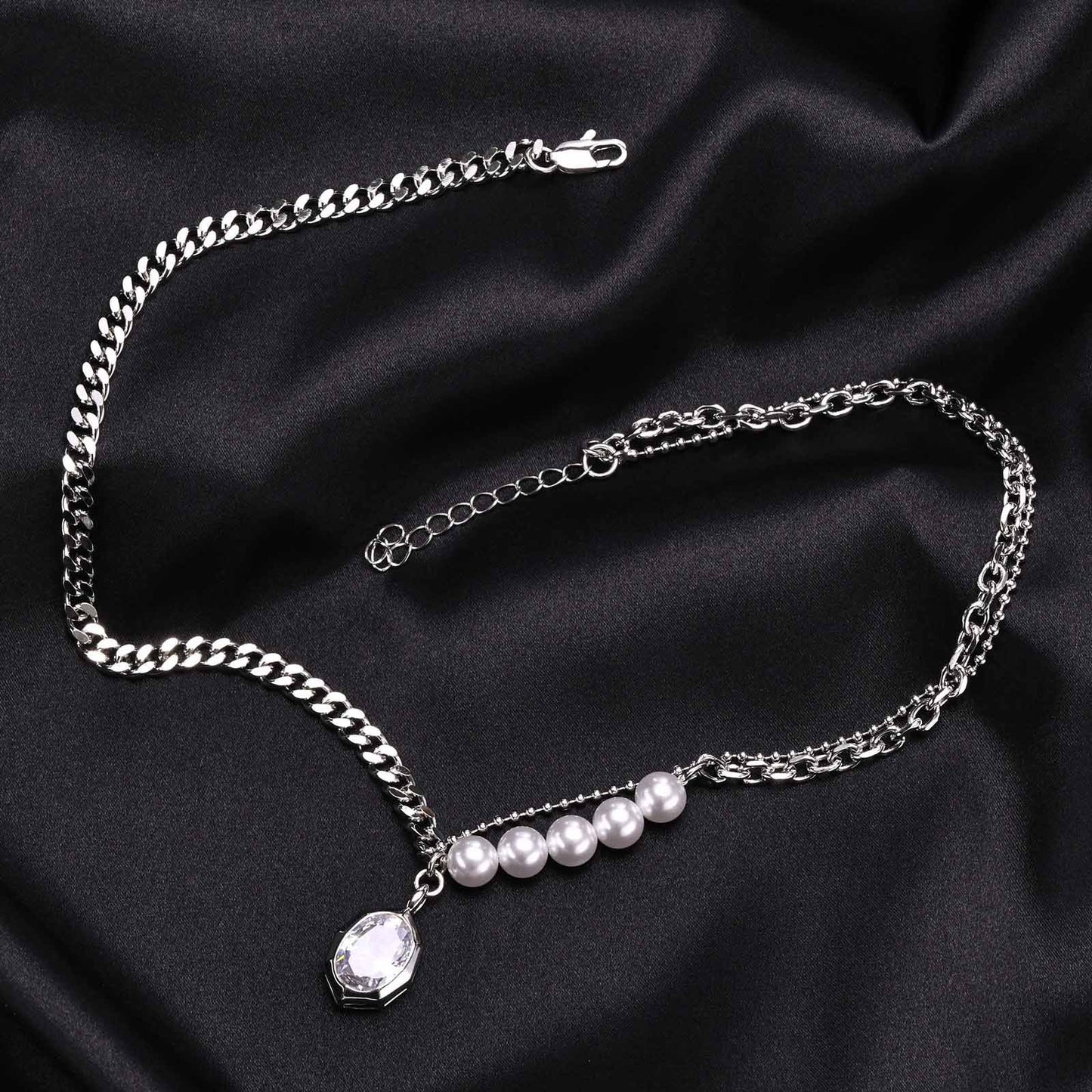 AB Chain Ins Style Fashion Imitation Pearl Zircon Necklace
