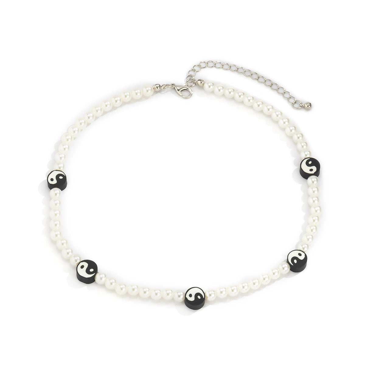 Planderful Vienna Verve Imitation Pearl Taiji Beaded Geometric Necklace For Women Elegant Statement Jewelry