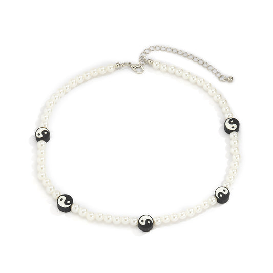 Planderful Vienna Verve Imitation Pearl Taiji Beaded Geometric Necklace For Women Elegant Statement Jewelry