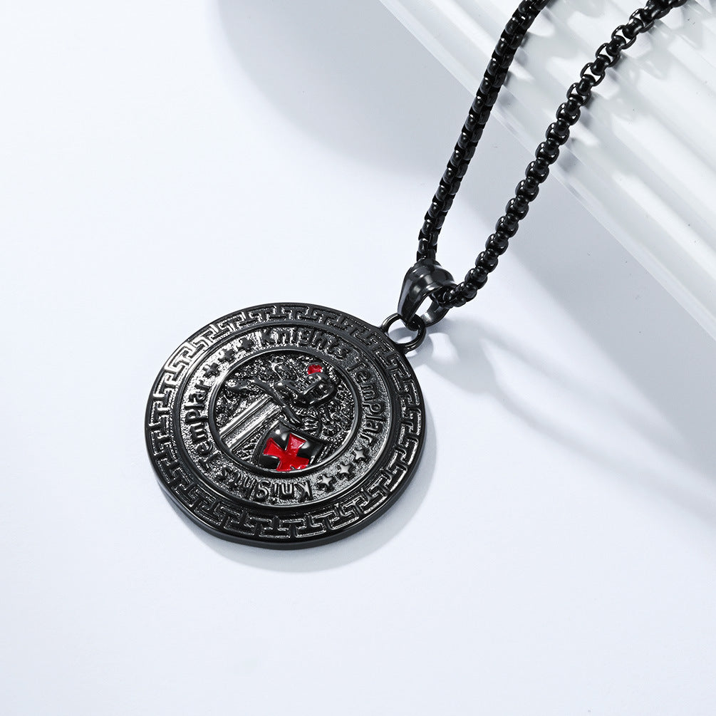 Planderful Knights Templar Shield Necklace Titanium Steel Durability For Men Vintage Retro Literary Pendant Chain